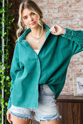 First Love Washed Corduroy Long Sleeve Button Down Shirt - Classic & Chic